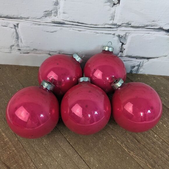 Vintage glass Christmas tree baubles, pink christmas tree ornaments, mercury - Picture 1 of 5